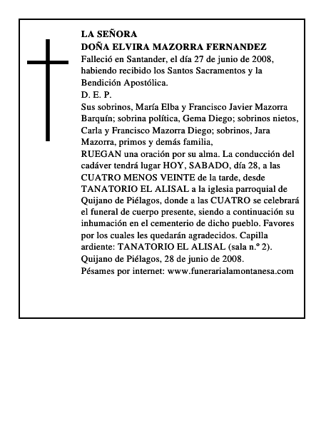 DOÑA ELVIRA MAZORRA FERNANDEZ