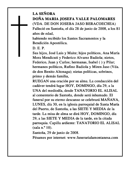 DOÑA MARIA JOSEFA VALLE PALOMARES