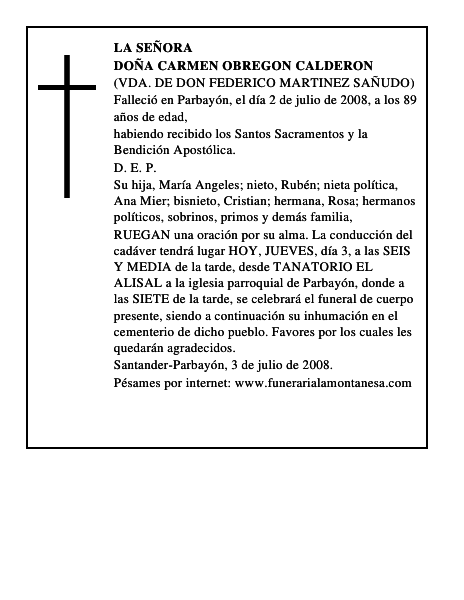 DOÑA CARMEN OBREGON CALDERON
