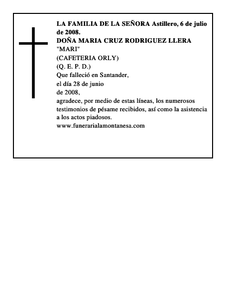 DOÑA MARIA CRUZ RODRIGUEZ LLERA
