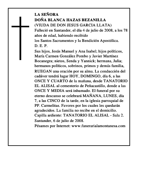 DOÑA BLANCA HAZAS BEZANILLA