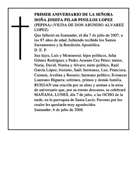 DOÑA JOSEFA PILAR PINILLOS LOPEZ