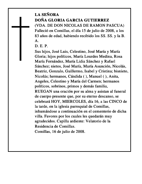 DOÑA GLORIA GARCIA GUTIERREZ