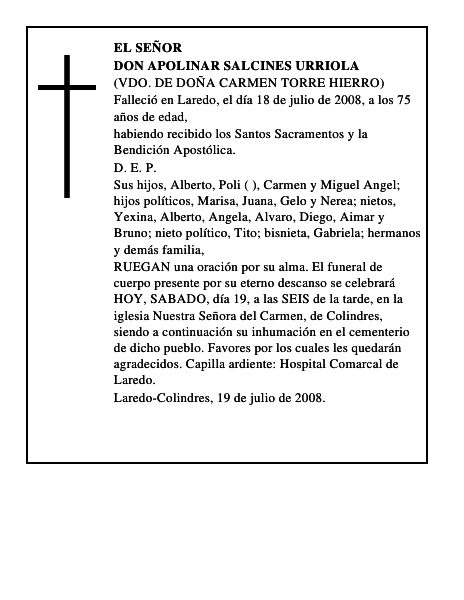 DON APOLINAR SALCINES URRIOLA