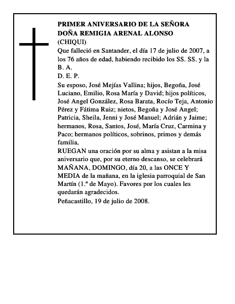 DOÑA REMIGIA ARENAL ALONSO
