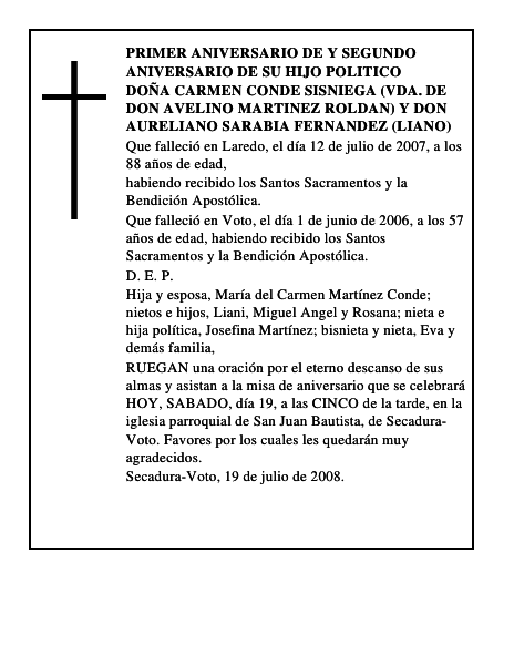 DOÑA CARMEN CONDE SISNIEGA (VDA. DE DON AVELINO MARTINEZ ROLDAN) Y DON AURELIANO SARABIA FERN