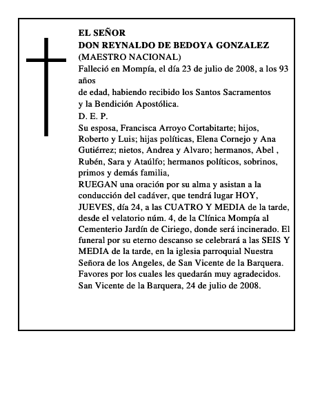 DON REYNALDO DE BEDOYA GONZALEZ