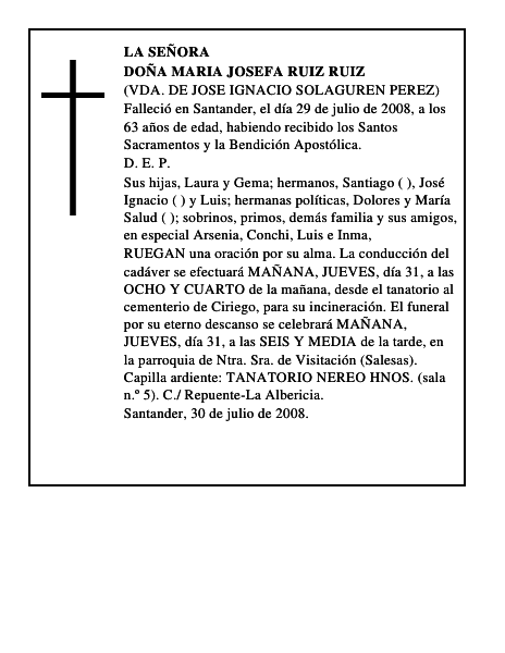 DOÑA MARIA JOSEFA RUIZ RUIZ