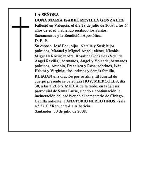 DOÑA MARIA ISABEL REVILLA GONZALEZ