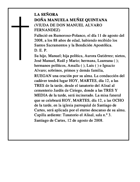 DOÑA MANUELA MUÑIZ QUINTANA