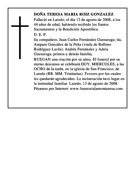 DOÑA TERESA MARIA ROIZ GONZALEZ