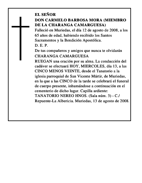 DON CARMELO BARBOSA MORA (MIEMBRO DE LA CHARANGA CAMARGUESA)