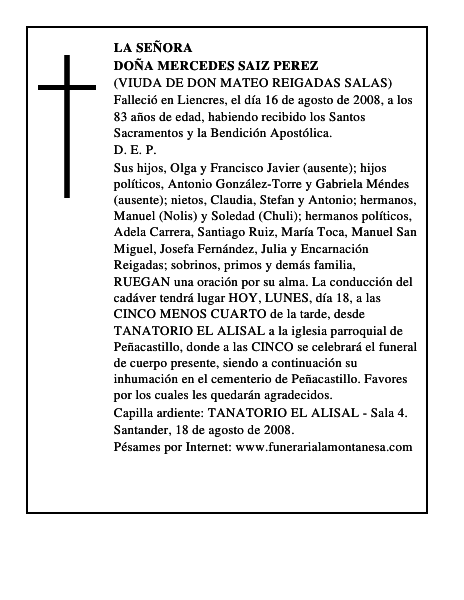 DOÑA MERCEDES SAIZ PEREZ
