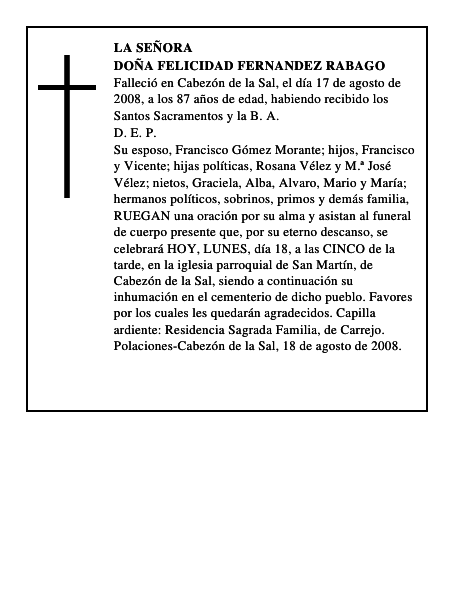 DOÑA FELICIDAD FERNANDEZ RABAGO