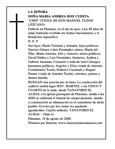 DOÑA MARIA ANDREA HOZ CUESTA