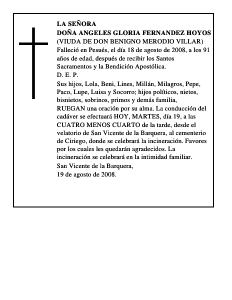 DOÑA ANGELES GLORIA FERNANDEZ HOYOS