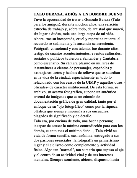 Talo Beraza. Adiós a un bombre bueno