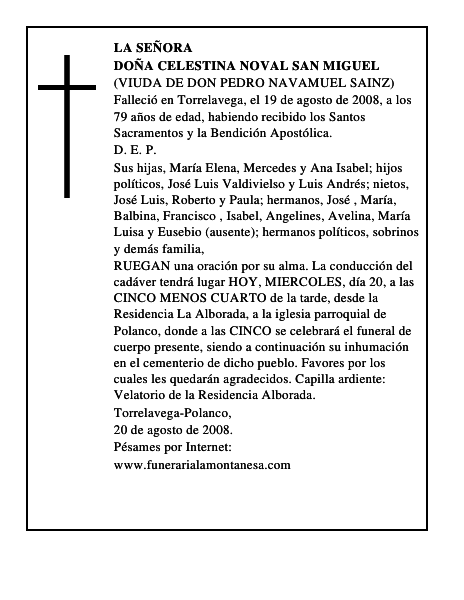 DOÑA CELESTINA NOVAL SAN MIGUEL