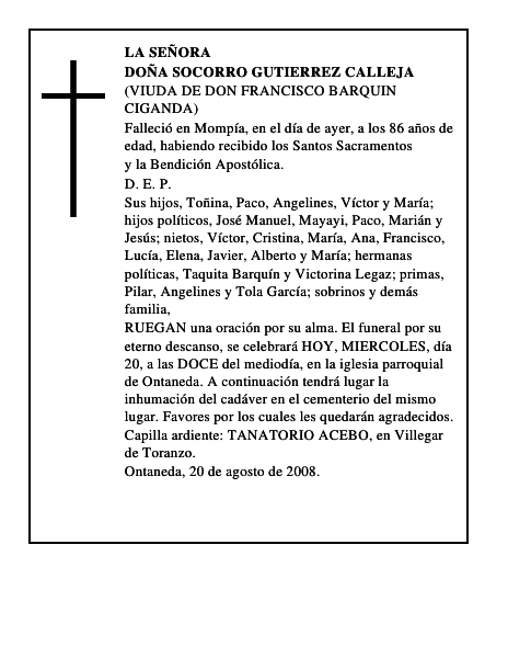 DOÑA SOCORRO GUTIERREZ CALLEJA