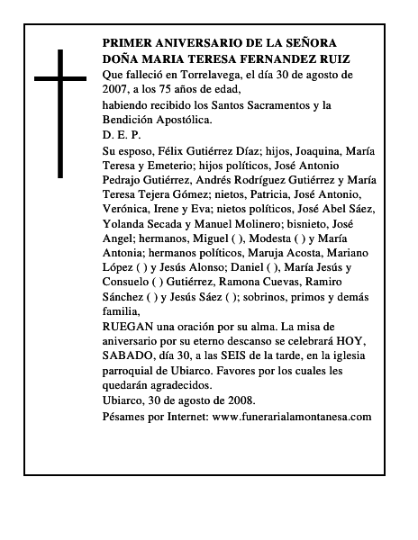 DOÑA MARIA TERESA FERNANDEZ RUIZ