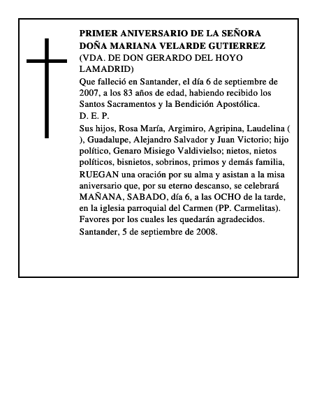 DOÑA MARIANA VELARDE GUTIERREZ