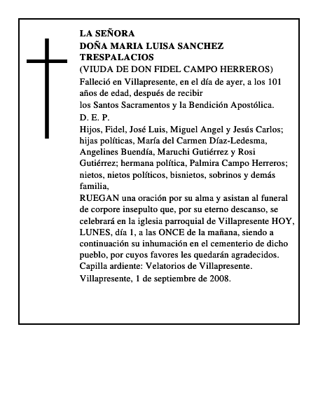 DOÑA MARIA LUISA SANCHEZ TRESPALACIOS