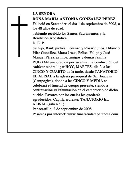 DOÑA MARIA ANTONIA GONZALEZ PEREZ