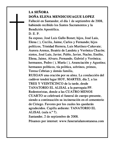 DOÑA ELENA MENDICOUAGUE LOPEZ