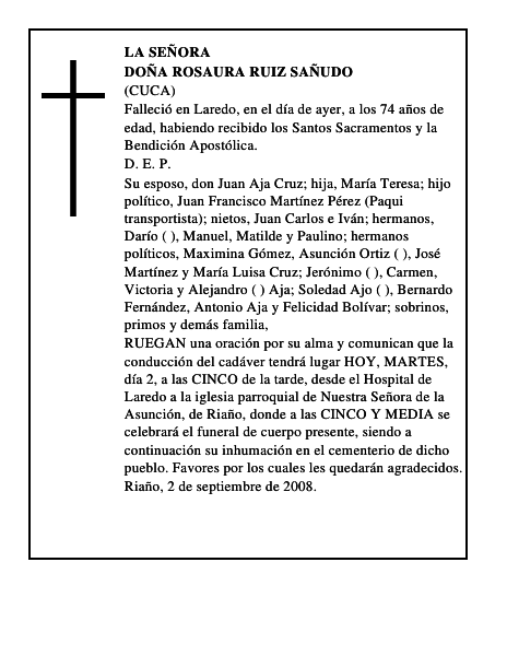 DOÑA ROSAURA RUIZ SAÑUDO