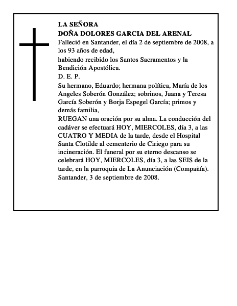 DOÑA DOLORES GARCIA DEL ARENAL