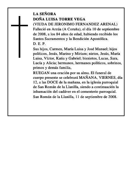 DOÑA LUISA TORRE VEGA