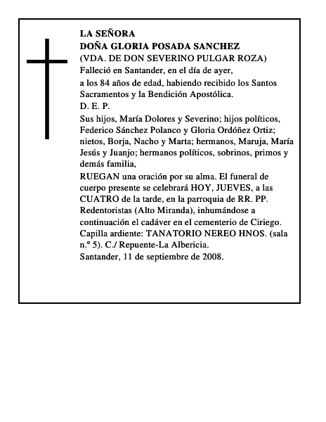 DOÑA GLORIA POSADA SANCHEZ