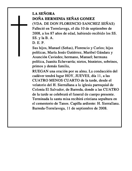 DOÑA HERMINIA SEÑAS GOMEZ