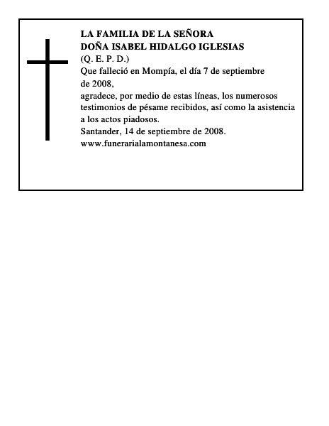 DOÑA ISABEL HIDALGO IGLESIAS
