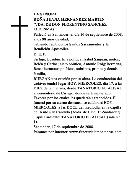DOÑA JUANA HERNANDEZ MARTIN
