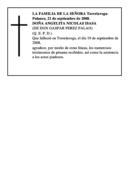 DOÑA ANGELITA NICOLAS ISASA