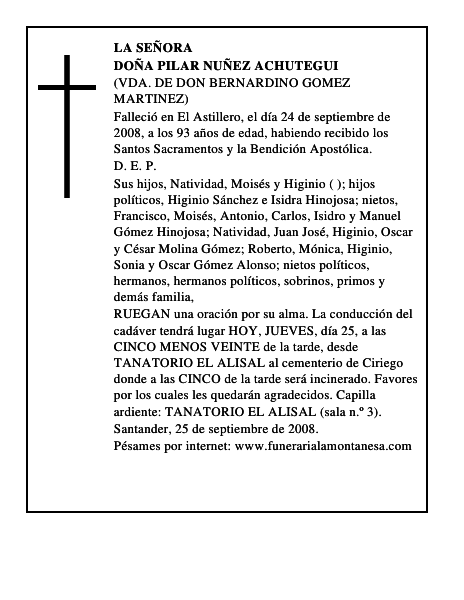 DOÑA PILAR NUÑEZ ACHUTEGUI