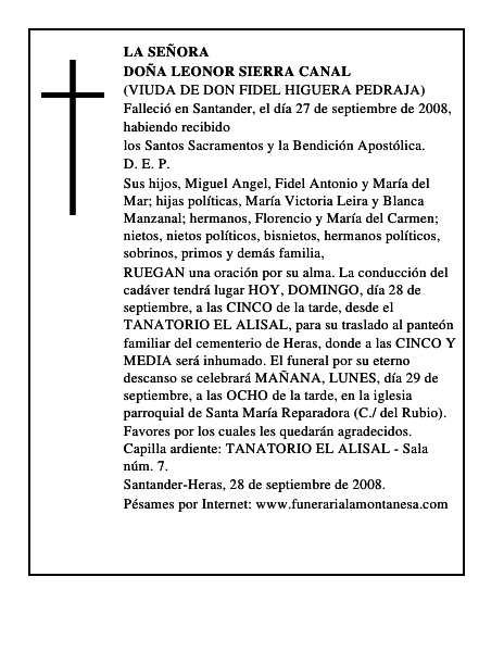 DOÑA LEONOR SIERRA CANAL