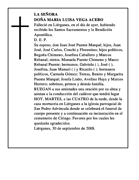 DOÑA MARIA LUISA VEGA ACEBO