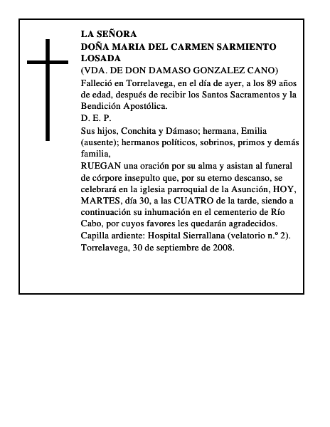 DOÑA MARIA DEL CARMEN SARMIENTO LOSADA