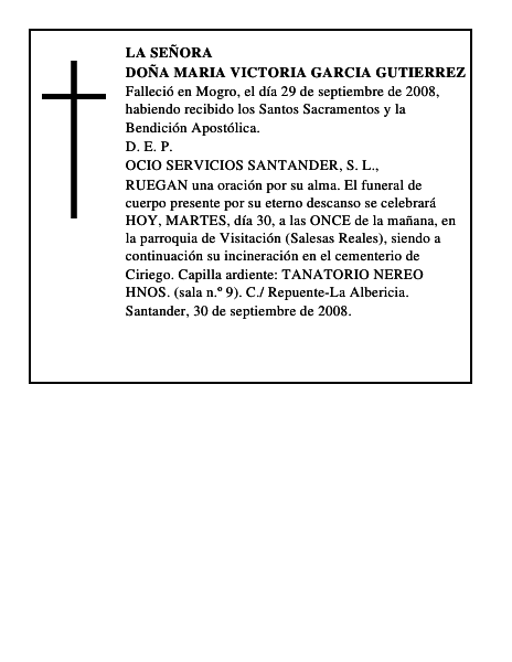 DOÑA MARIA VICTORIA GARCIA GUTIERREZ