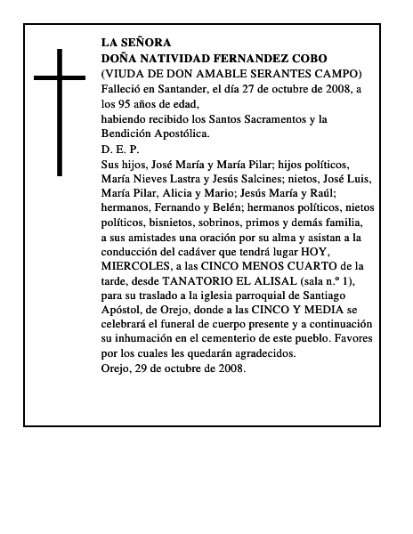 DOÑA NATIVIDAD FERNANDEZ COBO