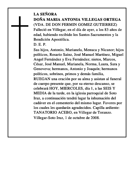 DOÑA MARIA ANTONIA VILLEGAS ORTEGA