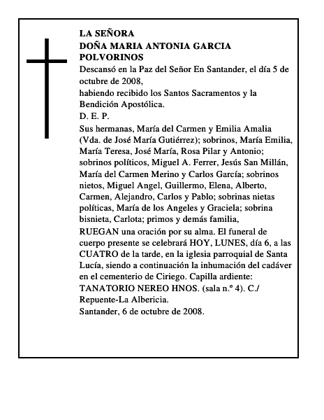 DOÑA MARIA ANTONIA GARCIA POLVORINOS