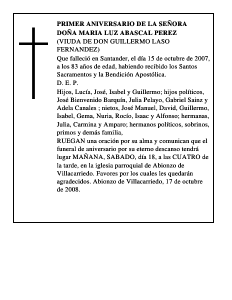 DOÑA MARIA LUZ ABASCAL PEREZ