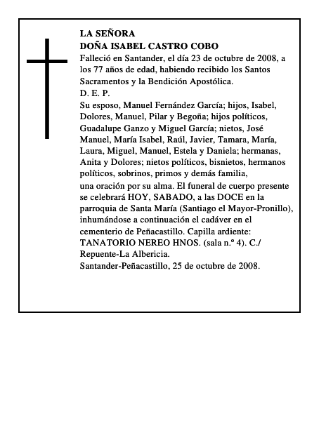 DOÑA ISABEL CASTRO COBO