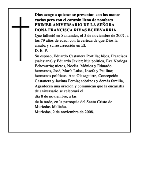 DOÑA FRANCISCA RIVAS ECHEVARRIA