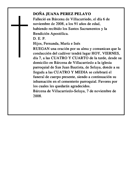 DOÑA JUANA PEREZ PELAYO