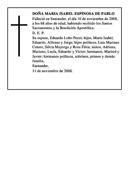 DOÑA MARIA ISABEL ESPINOSA DE PABLO