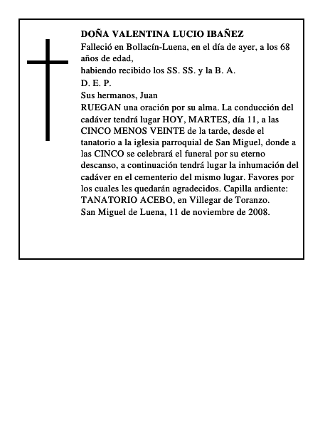 DOÑA VALENTINA LUCIO IBAÑEZ